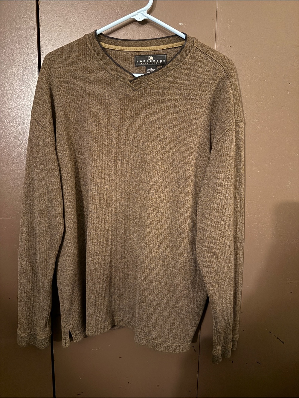 Consensus Brown Thermal V-Neck Sweater - Men’s Classic Layering Pullover